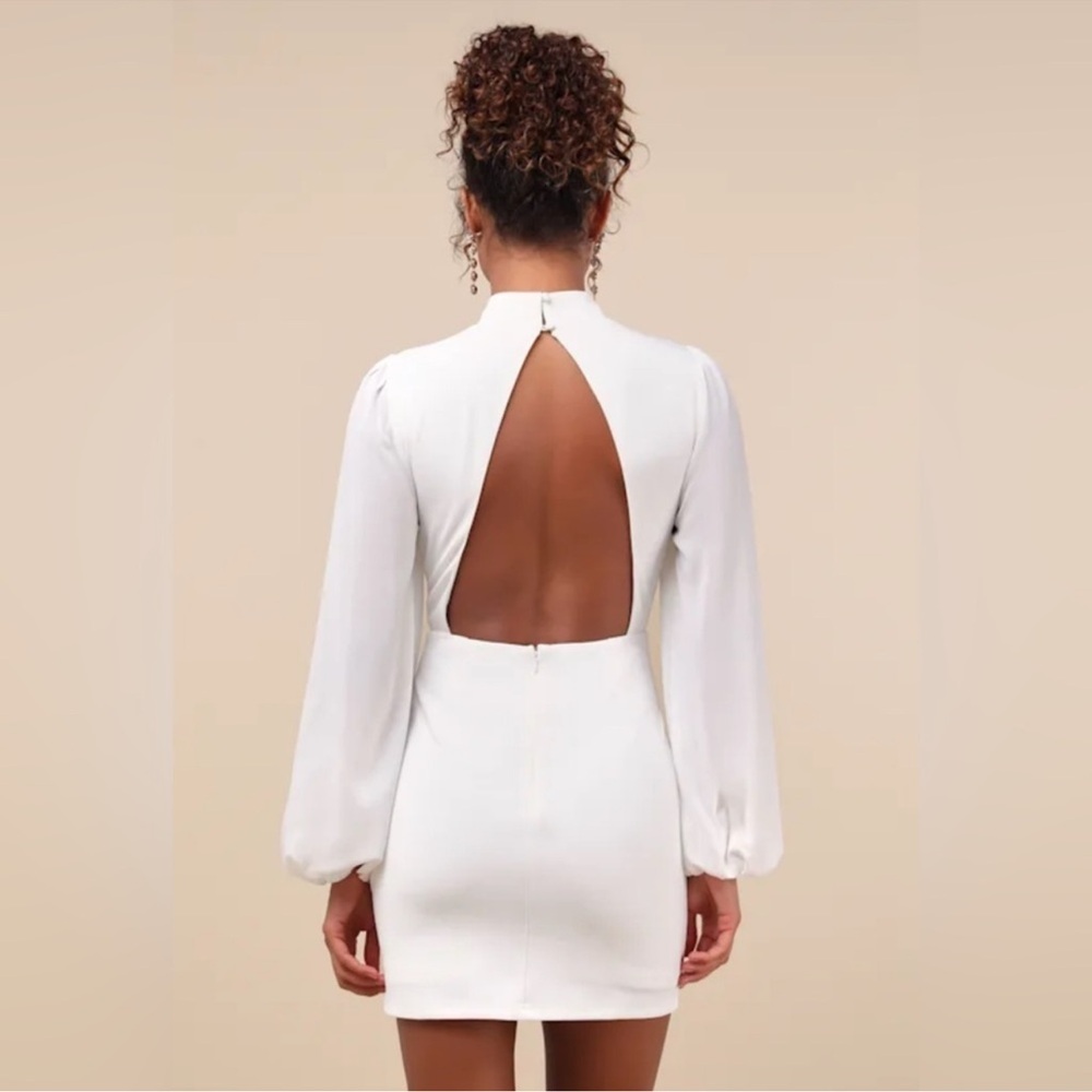 Lulu's Elegant White Long Sleeve Open-Back Dress - Picture 1 of 4